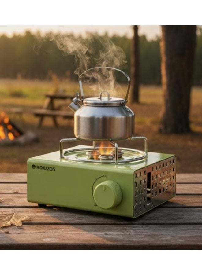 HORIZON Portable Single Burner Gas Stove – Heavy Duty Green Camping Cooker for Outdoor Cooking & Travel