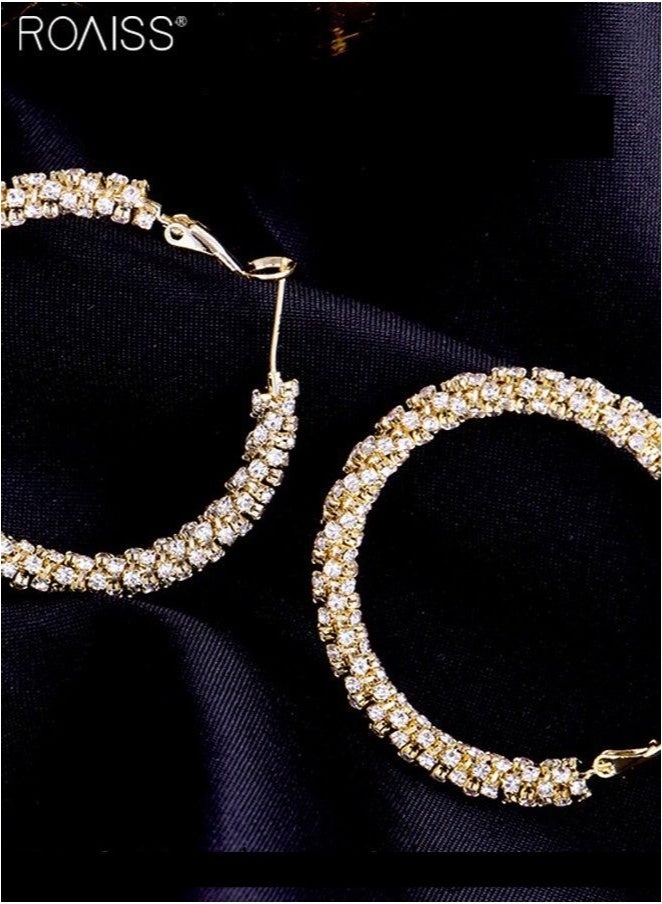 roaiss 1 Pair of 5cm Fully Drilled Large Earrings Exquisite Design Fashion Versatile Party Shiny Big Earrings Exaggerated Party Pairing with Gift Earrings  - Image 3