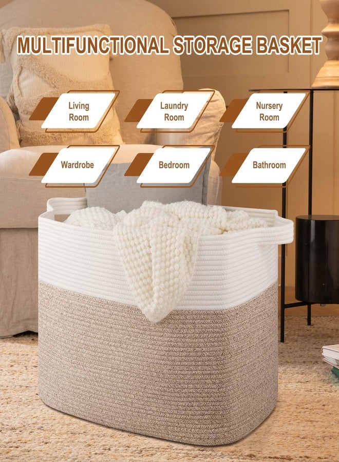 OIASKET XXXL Supre Large Blanket Basket for Clothes, Towels, Pillows, 108L Cotton Rope Storage Basket for Living Room, Woven Toy Storage for Kids, 25" x 16" x 16", Brown and White - Image 3