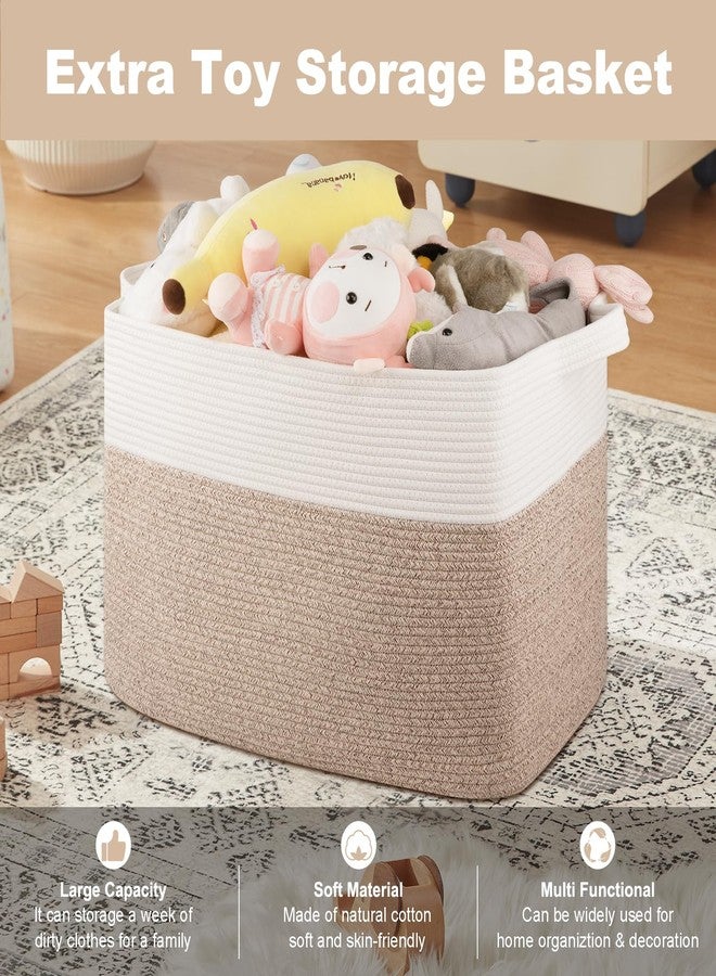 OIASKET XXXL Supre Large Blanket Basket for Clothes, Towels, Pillows, 108L Cotton Rope Storage Basket for Living Room, Woven Toy Storage for Kids, 25" x 16" x 16", Brown and White - Image 4
