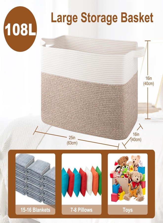 OIASKET XXXL Supre Large Blanket Basket for Clothes, Towels, Pillows, 108L Cotton Rope Storage Basket for Living Room, Woven Toy Storage for Kids, 25" x 16" x 16", Brown and White - Image 5