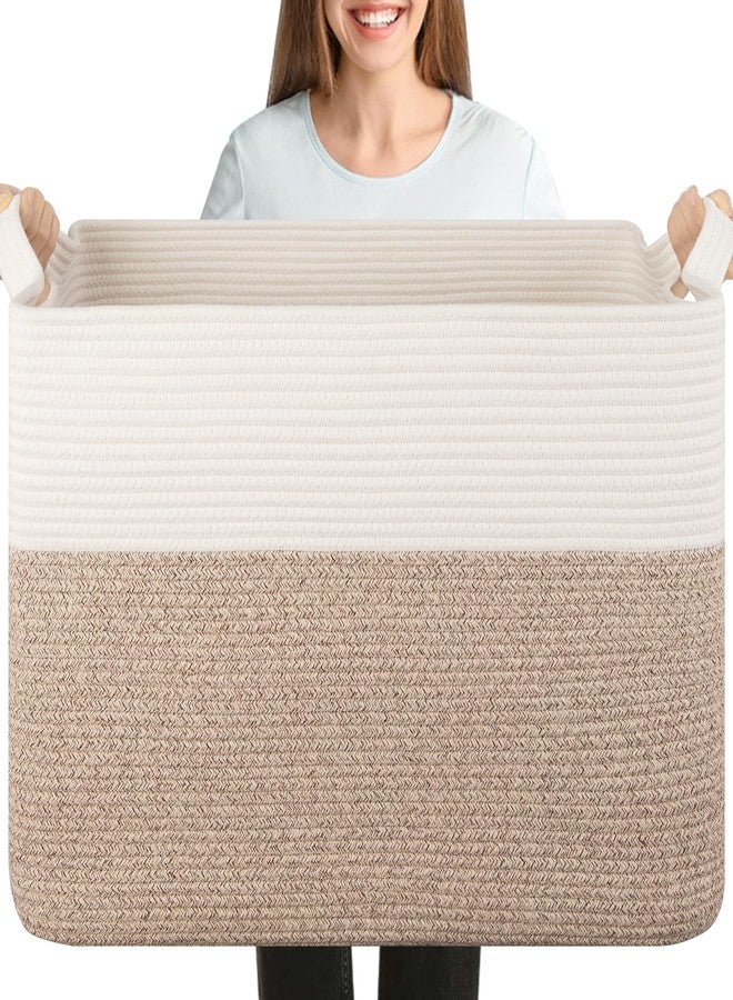 OIASKET XXXL Supre Large Blanket Basket for Clothes, Towels, Pillows, 108L Cotton Rope Storage Basket for Living Room, Woven Toy Storage for Kids, 25" x 16" x 16", Brown and White - Image 1