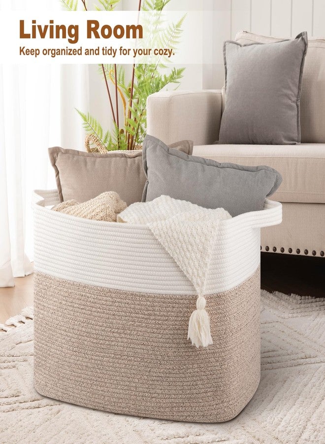 OIASKET XXXL Supre Large Blanket Basket for Clothes, Towels, Pillows, 108L Cotton Rope Storage Basket for Living Room, Woven Toy Storage for Kids, 25" x 16" x 16", Brown and White - Image 2
