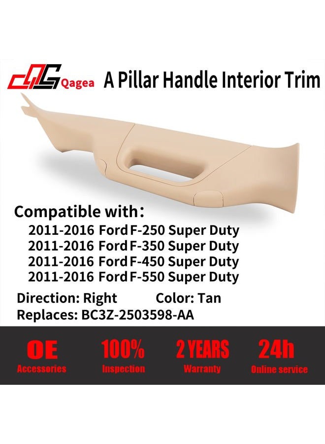 Qagea A-Pillar Grab Handle Interior Trim Passenger Right Side Replacement for 2011-2016 Ford F250 F350 F450 F550 Super Duty Replace BC3Z-2503598-AA BC3Z2503598AA(Right, Tan) - Image 2