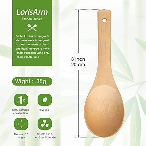 LorisArm Bamboo Rice paddle 2pcs Wooden Spoons for Serving Utensil, Wood rice scooper spoon Kitchen Utensil Set. - Image 3