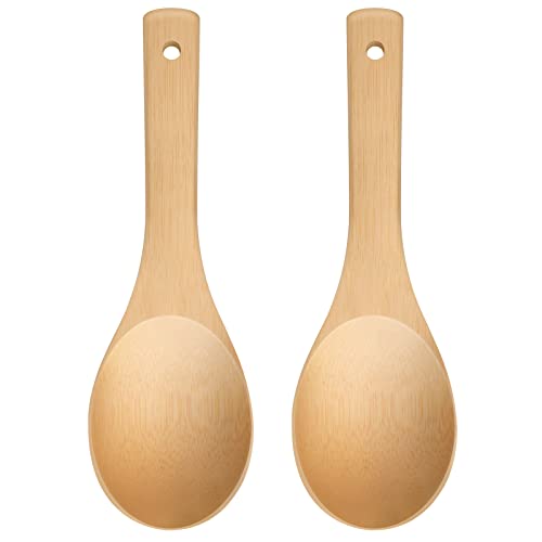 LorisArm Bamboo Rice paddle 2pcs Wooden Spoons for Serving Utensil, Wood rice scooper spoon Kitchen Utensil Set. - Image 1