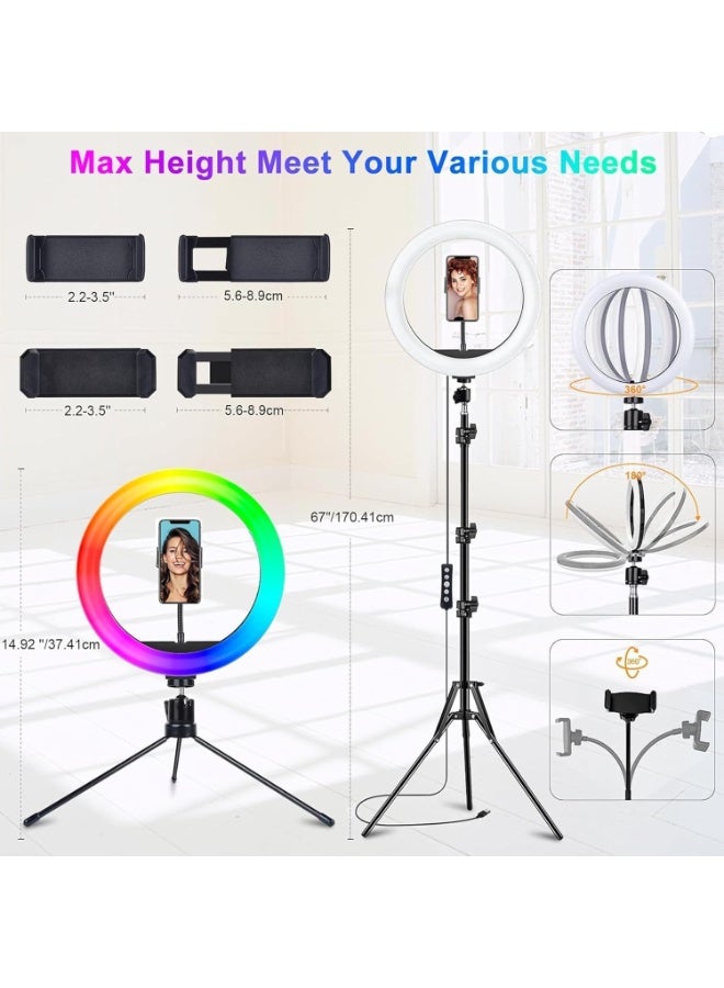 10" Selfie Ring Light with Stand and Phone Holder, Desk Tripod, 37 RGB Lighting Modes, Remote Control, Dimmable Circle Ringlight for iPhone/Android Camera, LED Light for Photo & Video Recording  - Image 3