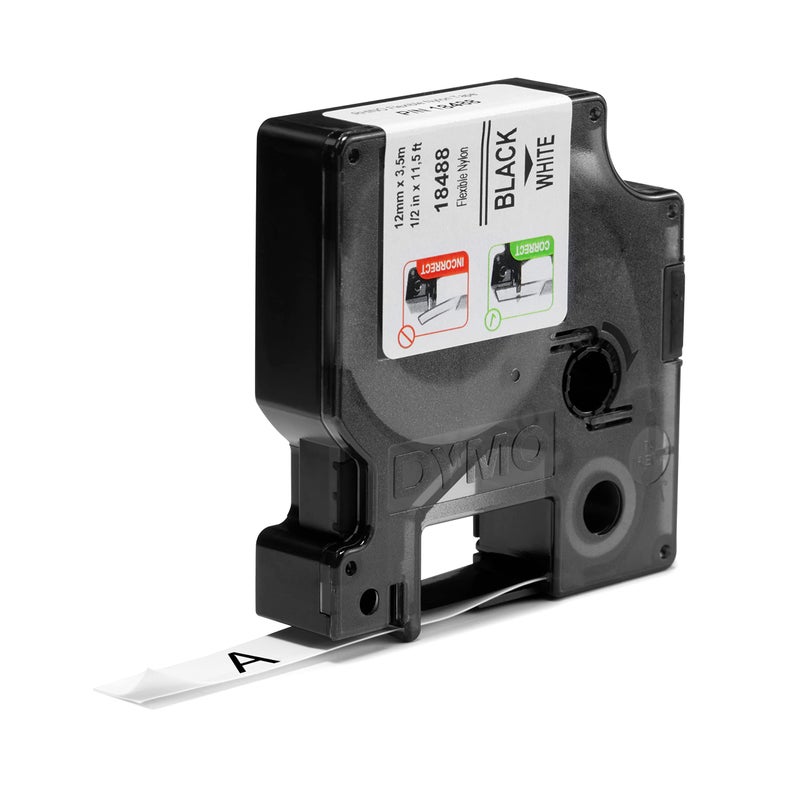 DYMO Rhino Industrial Flexible Nylon Labels 1/2" x 11.5' Black Print on White Tape - Image 2