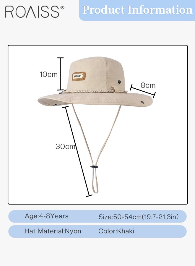 رويس قبعة شمس صيفية للأطفال سريعة الجفاف ذات حافة واسعة، قبعة دلو مقاومة للماء وجيدة التهوية مع حزام للذقن، مناسبة للأولاد والبنات من سن 4 إلى 8 سنوات للمشي لمسافات طويلة في الهواء الطلق، وتسلق الجبال، والتخييم، والحديقة - Image 3