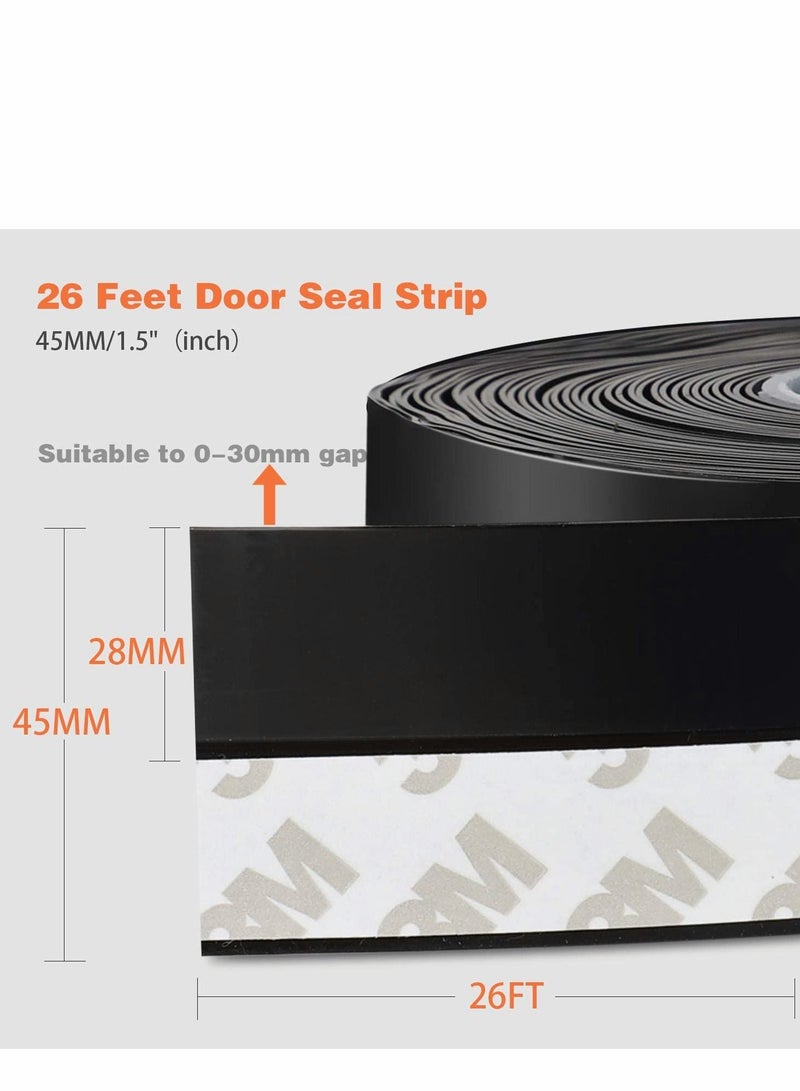 26 Feet Silicone Seal Strip,Door Weather Stripping Door Seal Strip Window Seal Silicone Sealing Tape for Door Draft Stopper Adhesive Tape for Doors Windows and Shower Glass Gaps (Black, 45MM) - Image 3