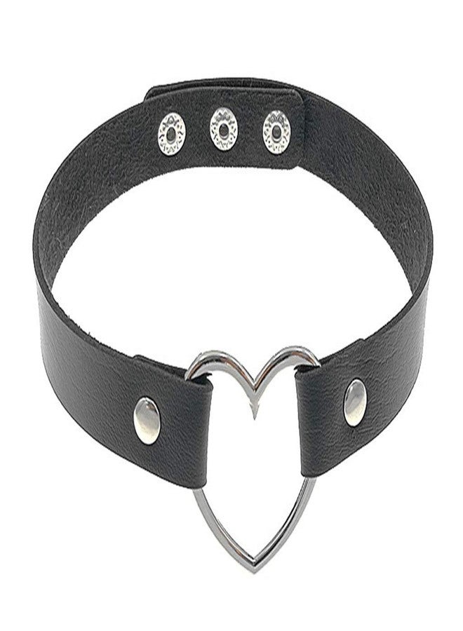 ReNext Gothic Punk Choker,PU Leather Short Necklace with Heart Shape Connector (Black) - Image 1