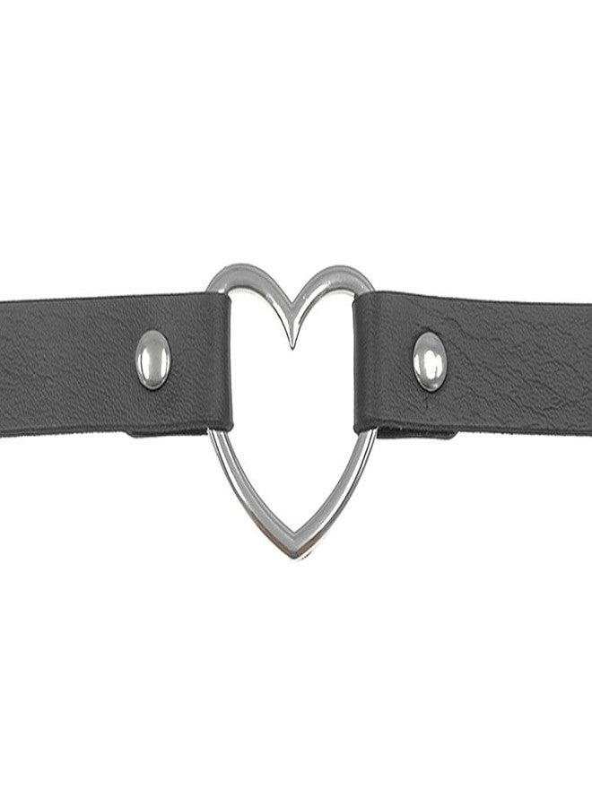 ReNext Gothic Punk Choker,PU Leather Short Necklace with Heart Shape Connector (Black) - Image 3