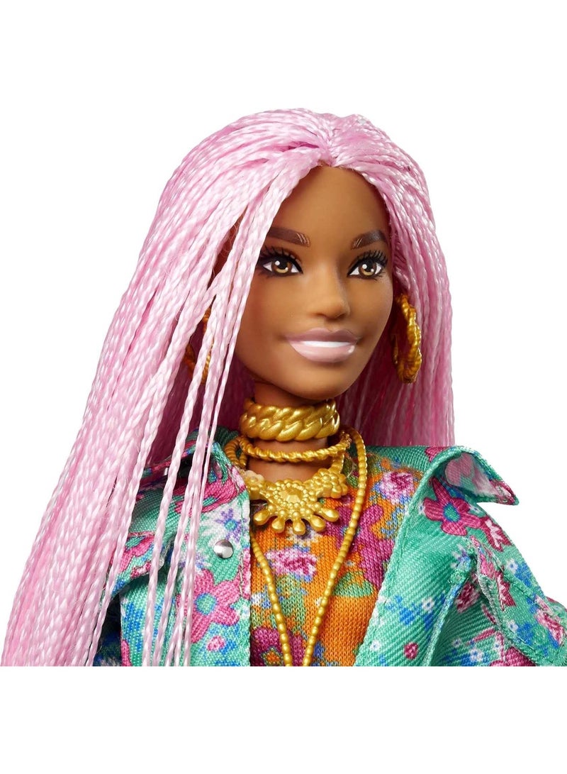 Barbie Extra Doll #10 In Floral-Print Jacket & Jogger Set With Dj Mouse Pet, Extra-Long Pink Braids, Layered Outfit & Accessories, Multiple Flexible Joints, Gift For Kids 3 Years Old & Up - Image 3