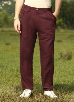 Campus Sutra Men's Burgundy Red Velvique Tailored Trousers  - Image 2
