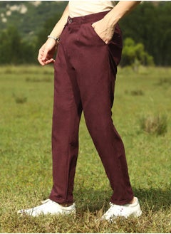 Campus Sutra Men's Burgundy Red Velvique Tailored Trousers  - Image 3