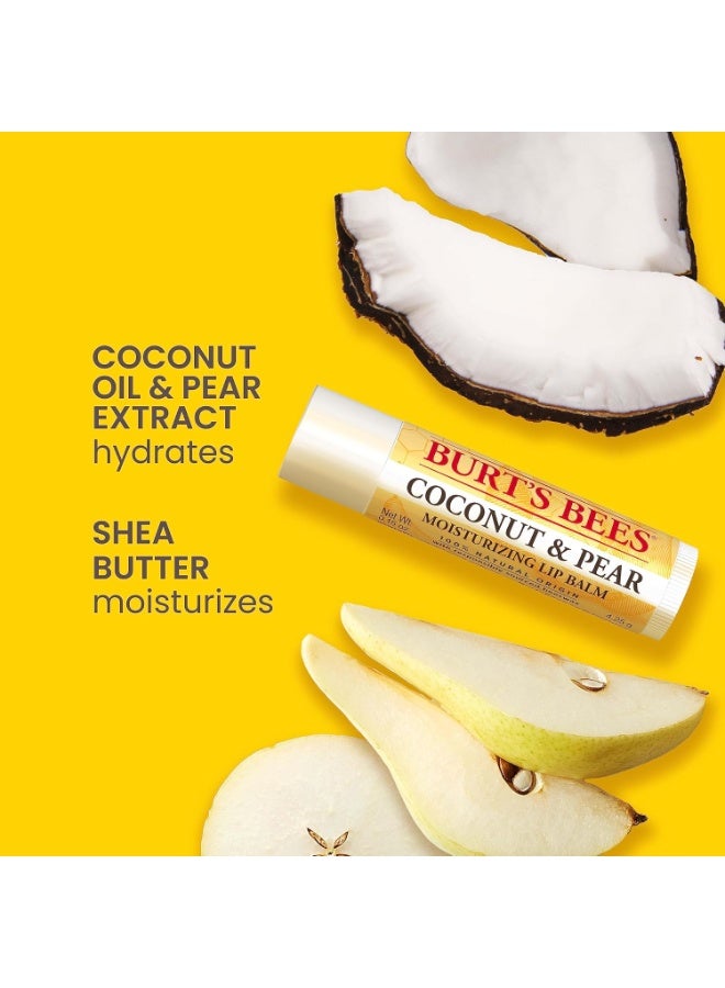 Burt's Bees Natural Moisturizing Lip Balm (Original Beeswax, Strawberry, Coconut & Pear & Vanilla Bean) With Beeswax & Fruit Extracts (Pack Of 4) 4.25g each - Image 3