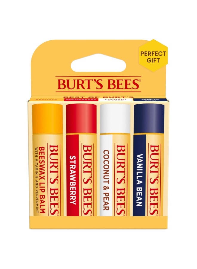 Burt's Bees Natural Moisturizing Lip Balm (Original Beeswax, Strawberry, Coconut & Pear & Vanilla Bean) With Beeswax & Fruit Extracts (Pack Of 4) 4.25g each - Image 1