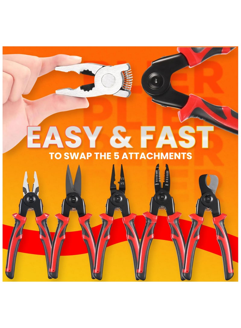 درافل مجموعة كماشة متعددة الوظائف 5 في 1 من دورافيل، مصنوعة من مادة فولاذية ممتازة، تصميم رأس قابل للفصل، تصميم مقبض مريح سهل الاستخدام لإصلاحات المنزل والمهام الإلكترونية - Image 4