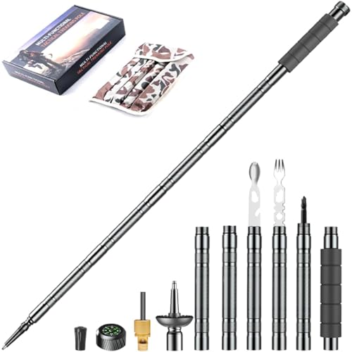 GOUTIME Trekking Pole Tactical Walking Stick, Multifunctional Lightweight Aluminum Collapsible Survival Hiking Pole with Storage Bag for Women Men Seniors Camping Backpacking (6-Section Gray Handle) - Image 1