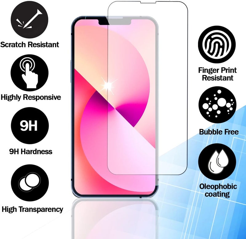 ريكنك واقي شاشة [عبوة من 3 قطع] لـ iPhone 16E / iPhone 13 / iPhone 13 Pro / iPhone 14 مقاس 6.1 بوصة، واقي شاشة من الزجاج المقوى، سماكة 0.33 مم [خالٍ من الفقاعات][مقاوم للخدش][مقاوم للكسر] - Image 3