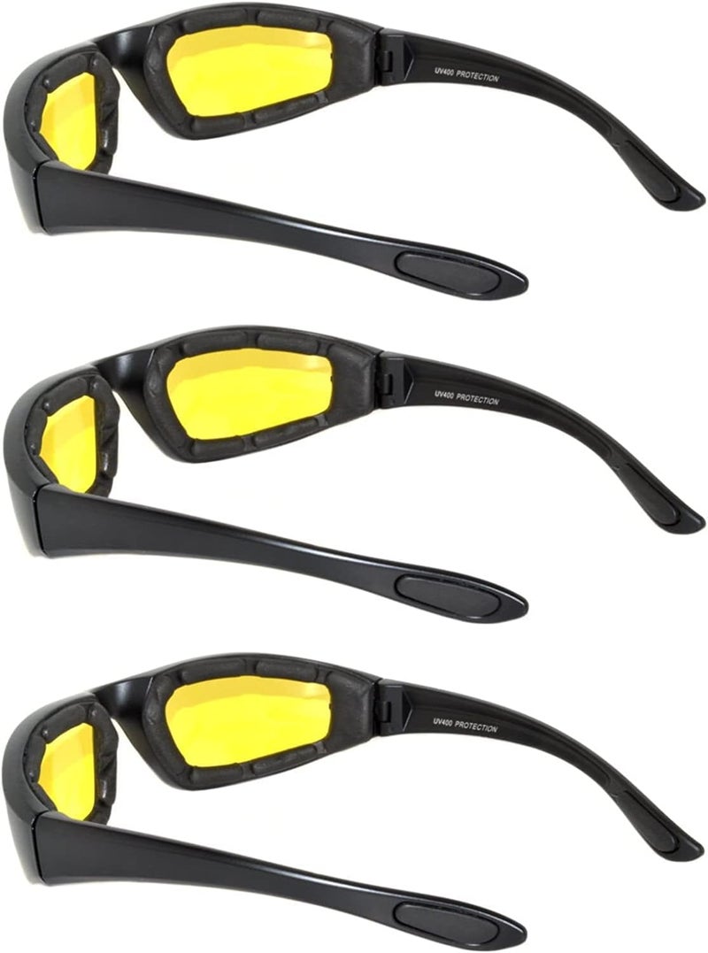 OWL 3 Pack Motorcycle Riding Glasses, Padded Sport Sunglasses, Assorted Colors for Men and Women - Image 3
