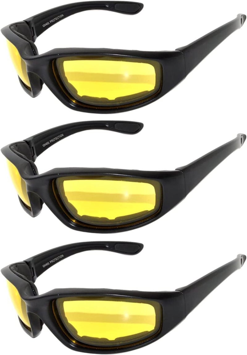 OWL 3 Pack Motorcycle Riding Glasses, Padded Sport Sunglasses, Assorted Colors for Men and Women - Image 1