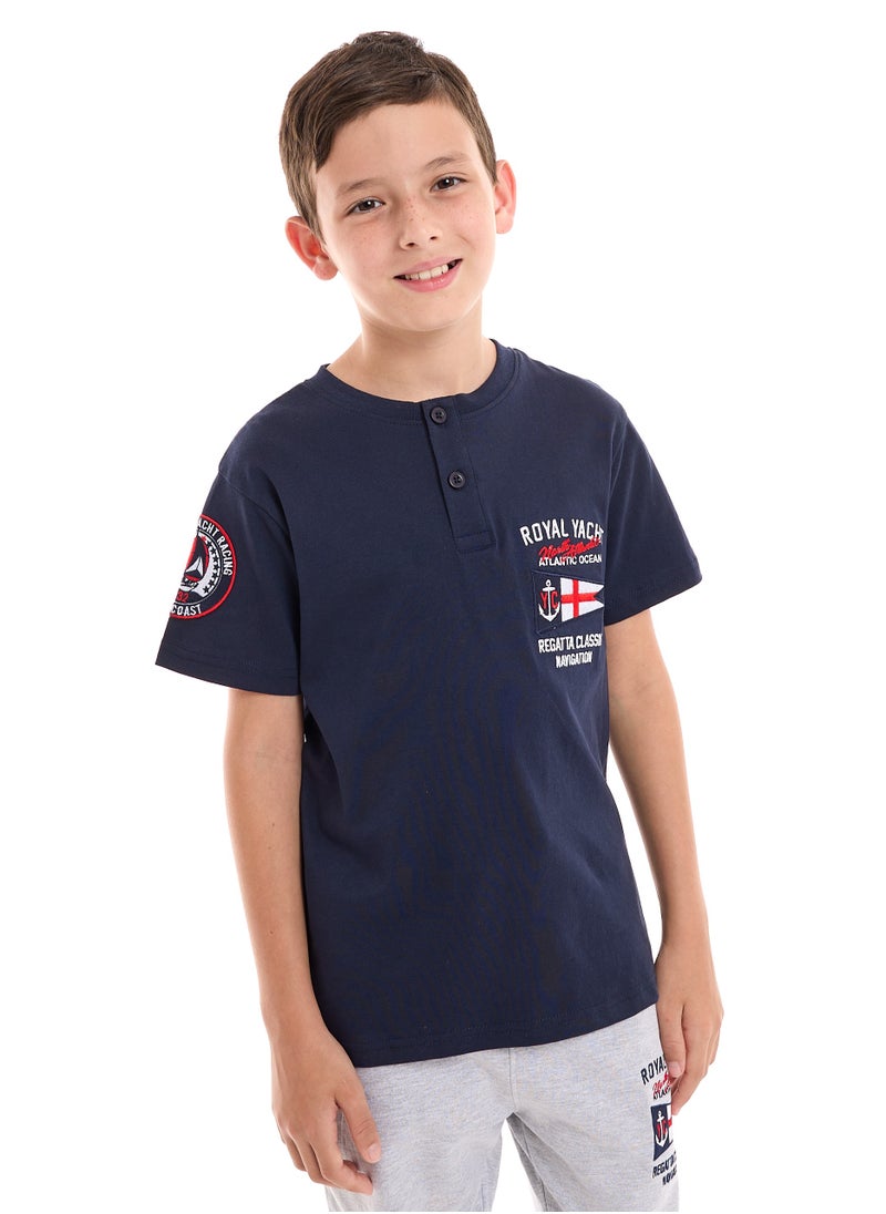 victor and jane Boys' 2-Piece 100% Cotton T-Shirt & Jogger Set - Navy - Grey  - Image 3