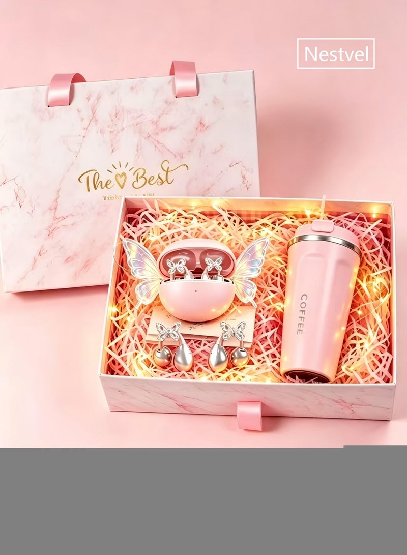 Nestvel Premium Women Gift Box Set with Decorative Butterfly Earphones & Portable Coffee Mug, Ideal for Eid, Birthday, Valentine, Wedding & Daily Surprise Gifts - Image 1
