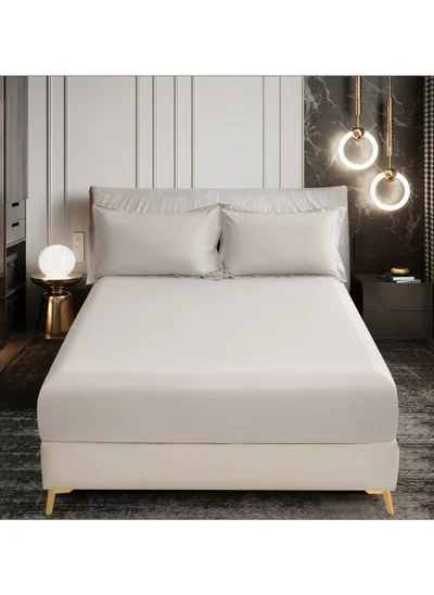 Donetella Bedding Fitted Sheet 2-Pcs Single Size Solid Bed Sheet Set Fits(90x190CM) With Pillowcases And 30 CM Extra Deep Brushed Microfiber Bed Sheet,Light Beige