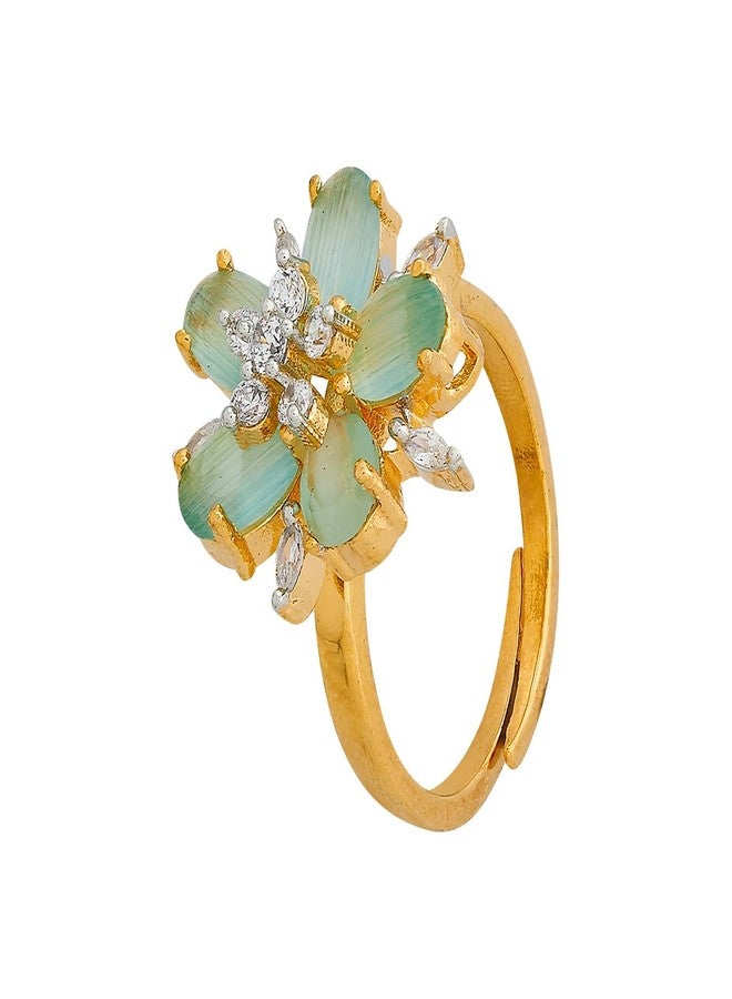 KUSHAL'S Fashion Jewellery Mint Rodium-Gold Polished Copper Zircon adjustable Finger Ring, Best for Festive & Special Occasion - 456383 - Image 1
