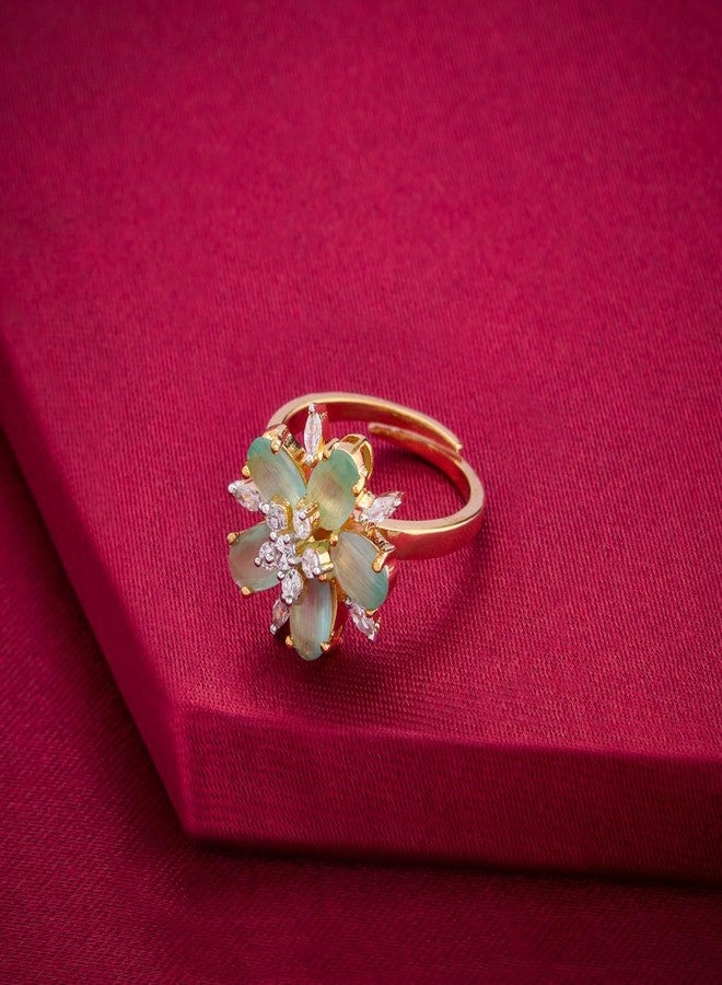 KUSHAL'S Fashion Jewellery Mint Rodium-Gold Polished Copper Zircon adjustable Finger Ring, Best for Festive & Special Occasion - 456383 - Image 2