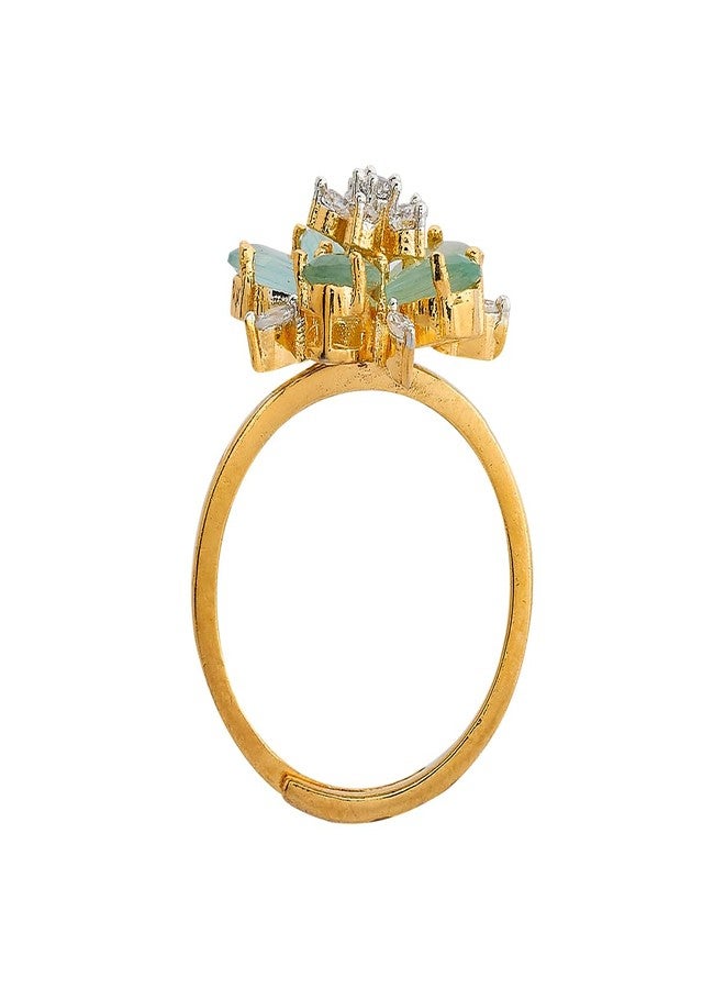 KUSHAL'S Fashion Jewellery Mint Rodium-Gold Polished Copper Zircon adjustable Finger Ring, Best for Festive & Special Occasion - 456383 - Image 4