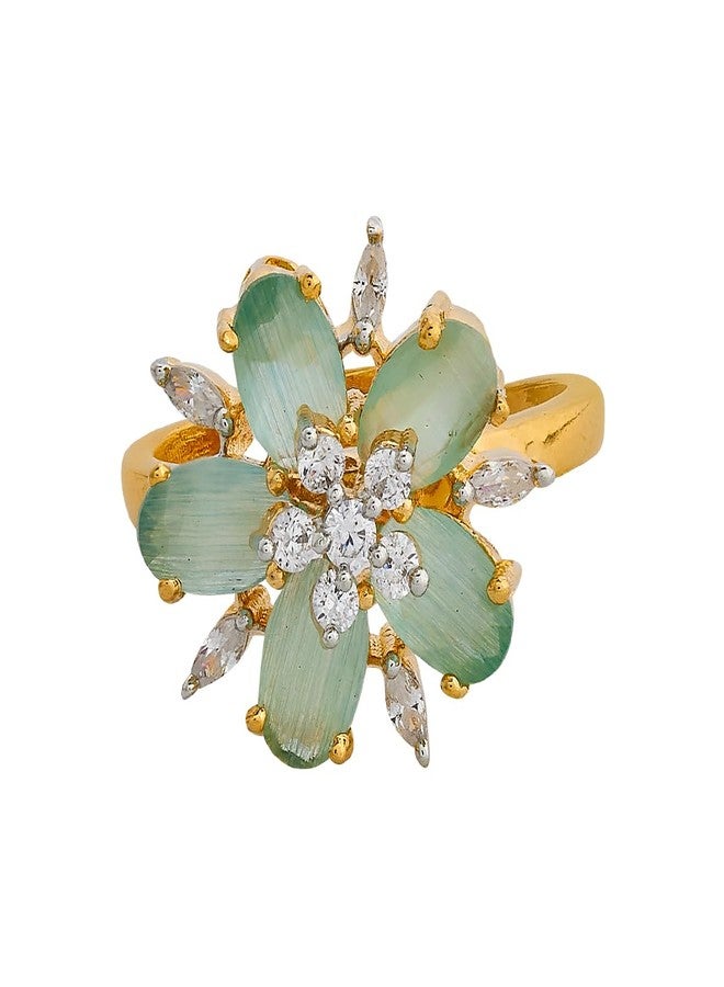 KUSHAL'S Fashion Jewellery Mint Rodium-Gold Polished Copper Zircon adjustable Finger Ring, Best for Festive & Special Occasion - 456383 - Image 3