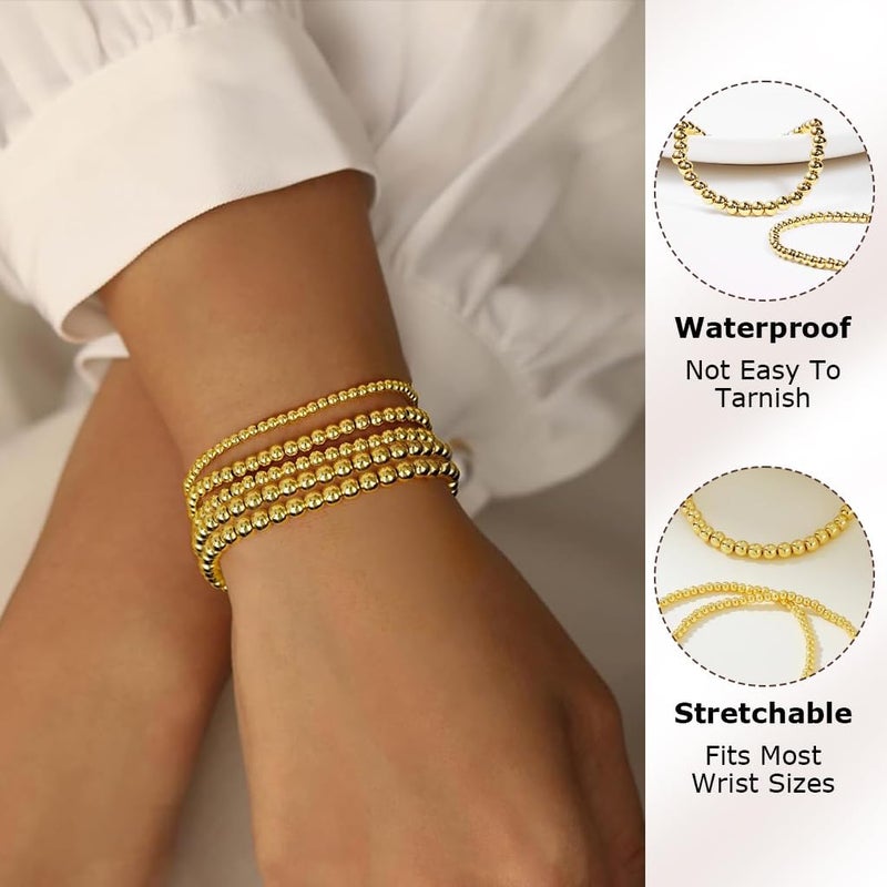 HANNEA® 5pcs Golden Beads Bracelets for Women Fashion Stackable Beaded Bracelets for Women Stylish Minimalism Layered Stretchy Resin Bead Bracelets - Image 3