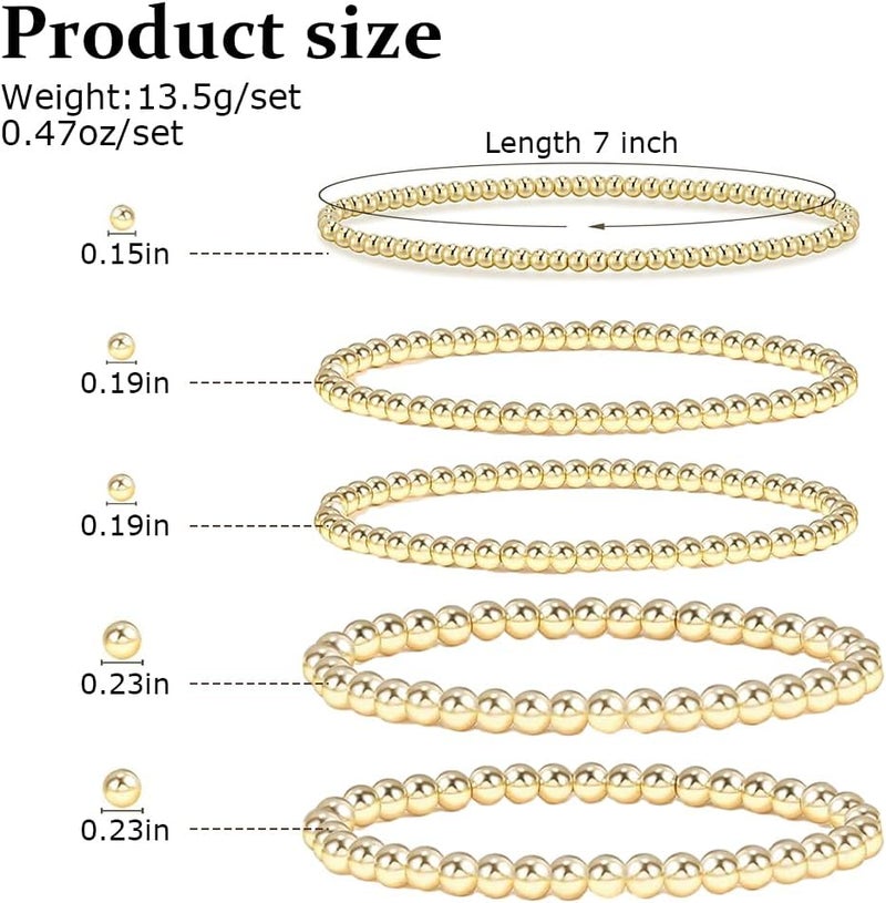 HANNEA® 5pcs Golden Beads Bracelets for Women Fashion Stackable Beaded Bracelets for Women Stylish Minimalism Layered Stretchy Resin Bead Bracelets - Image 2
