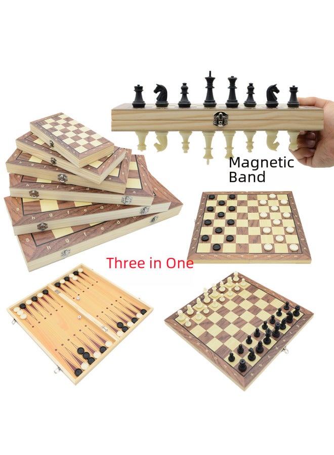 لعبة الشطرنج المغناطيسية الخشبية ثلاثة في واحد، لعبة الشطرنج الغربية القابلة للطي، بطاقة تعليمية على الطاولة - اللون: W2804M(39 سم) - Image 2