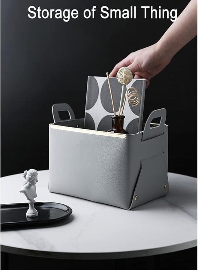MIXEN Multipurpose Storage Organizer, Foldable Leather Basket, Soft Table Organizer, Porch Organizer, Desktop Storage Box，Foldable Leather Box, Make up Organizer (GREY) - Image 3