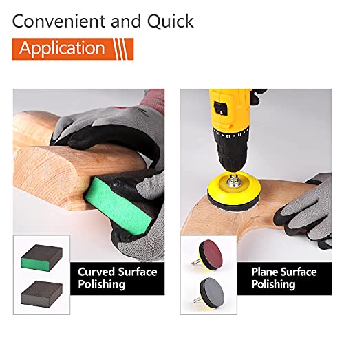 Tshya 100pcs 3inch Sanding Discs Pad with 2Pcs Sanding Sponge Buffing Blocks Variety Kit for Drill Grinder Rotary Tools Attachment with 1/4" Shanks, Sanding Pads Includes 80-3000 Grit - Image 5