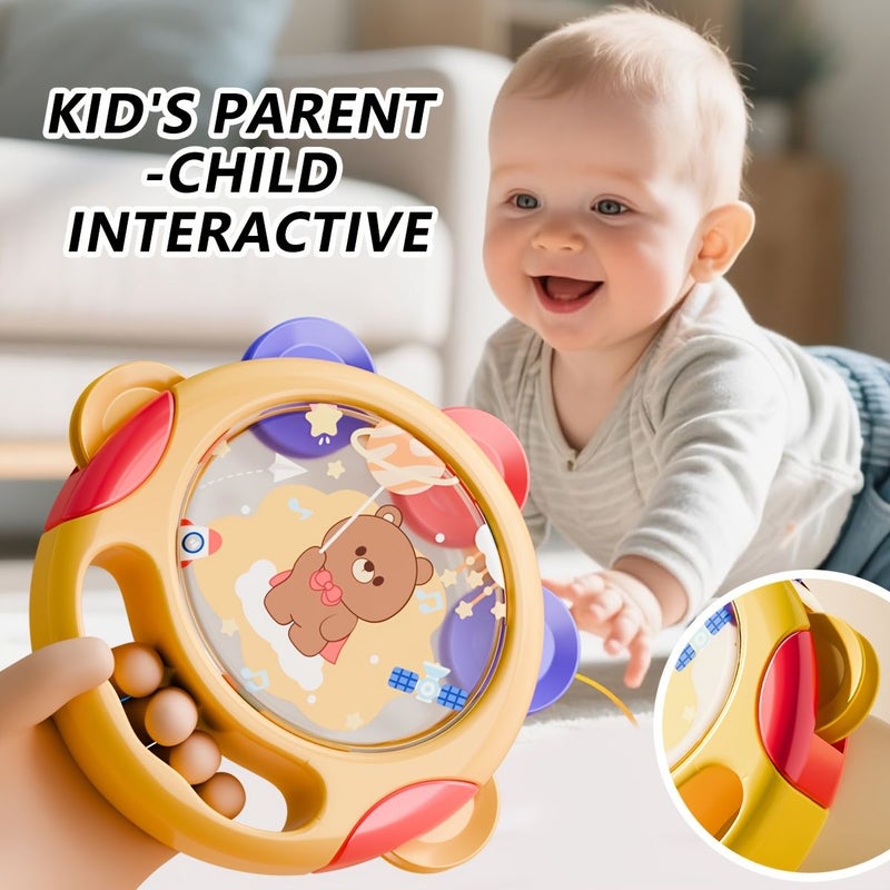 Yellow Toy Hand Drum for Infants Percussion Tambourine Early Learning Educational Rattle Drum for Babies Toddlers Auditory Development - Image 3