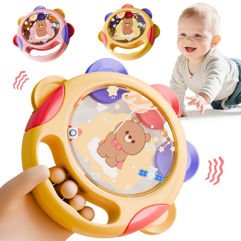 Yellow Toy Hand Drum for Infants Percussion Tambourine Early Learning Educational Rattle Drum for Babies Toddlers Auditory Development - Image 1