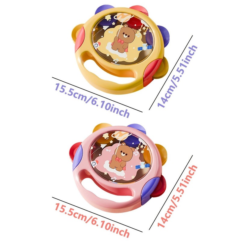 Yellow Toy Hand Drum for Infants Percussion Tambourine Early Learning Educational Rattle Drum for Babies Toddlers Auditory Development - Image 2
