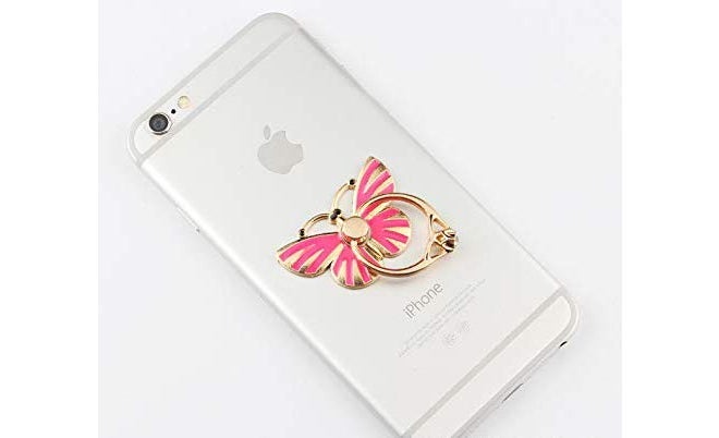 KolorFish Phone Ring Finger Grip, [Colorful Butterfly] Luxury Wing Shape Universal Mobile Holder, 360° Rotation/3D Ring Finger Grip for iPhone iPad Samsung LG HTC Nokia Huawei Tablet (ROSEO) - Image 1