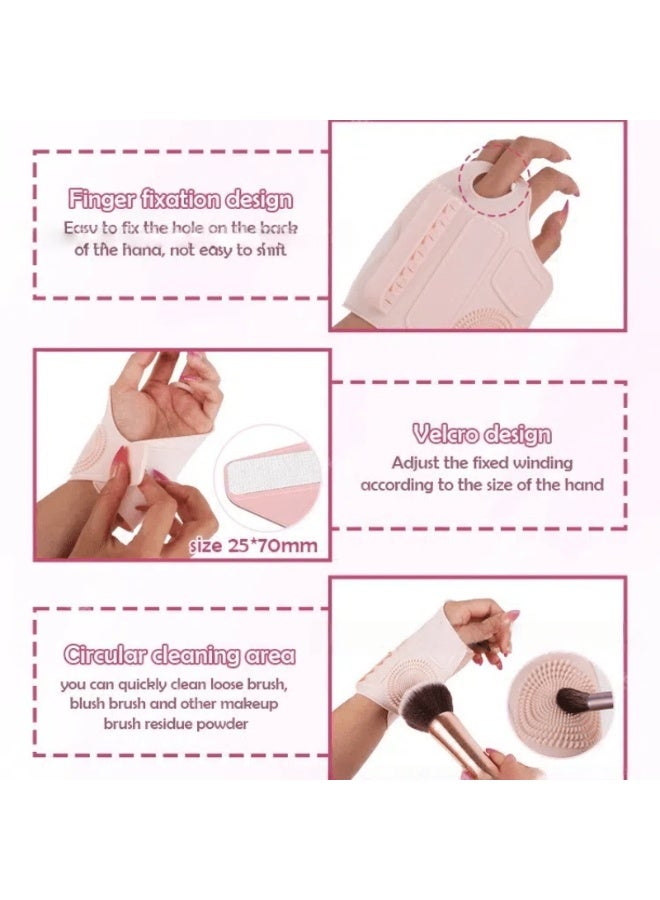 طقم مكياج احترافي لفنانات الماكياج - يشمل قفازات، وأقراص تجميل، ولوحة ألوان محمولة - مجموعة أدوات تجميل من السيليكون باللون الوردي - مثالية للاستخدام في الصالون والمنزل - Image 5