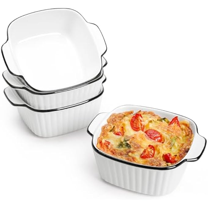 rayihni 13Oz Ceramic Baking Dishes Set Of 4 57X45X22 Square Baking Dishes Small Baking Dish For Air Fryer Ceramic Bakeware With Handles Oven  Microwave Safe - Image 2