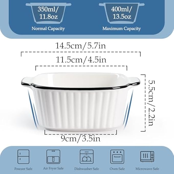 rayihni 13Oz Ceramic Baking Dishes Set Of 4 57X45X22 Square Baking Dishes Small Baking Dish For Air Fryer Ceramic Bakeware With Handles Oven  Microwave Safe - Image 3