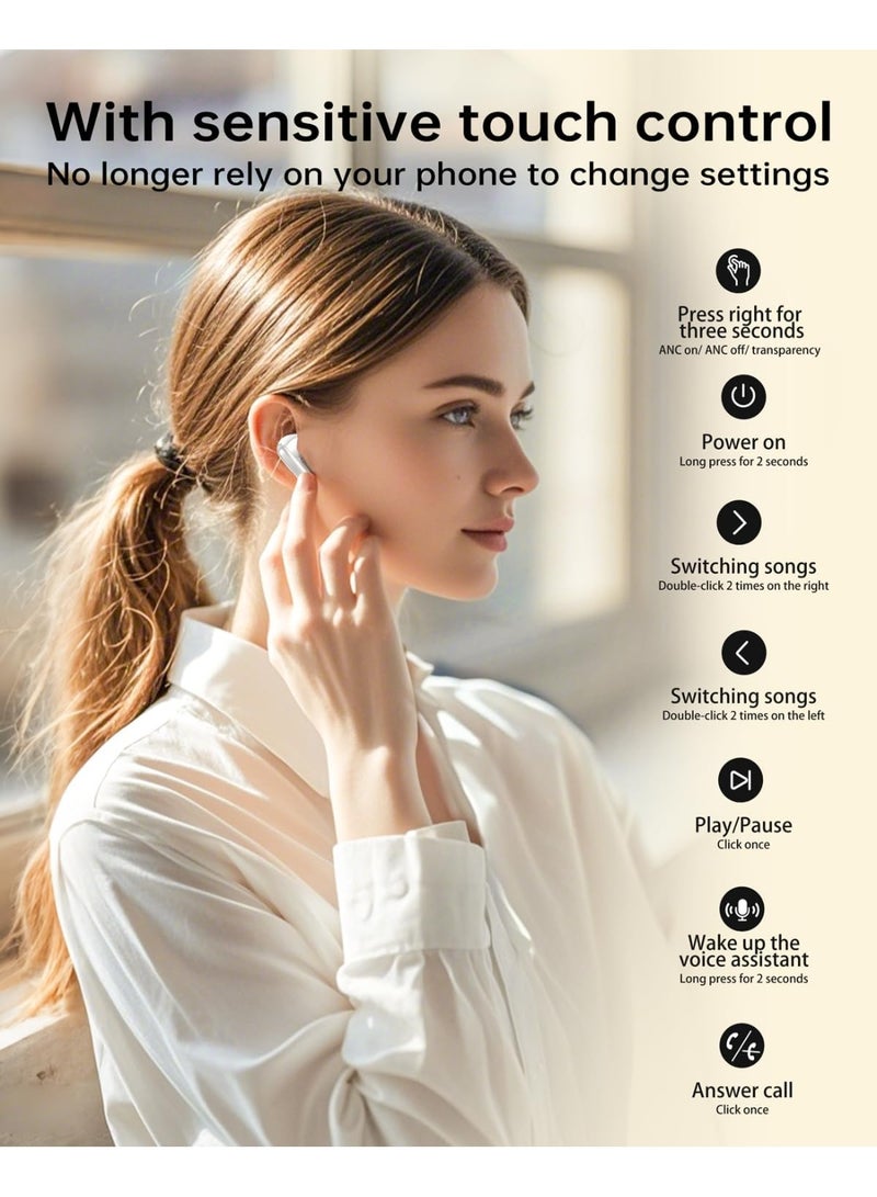 كروم Charome A37 Buds Pro ANC+ENC Wireless Earphone | Superior Sound, Noise Cancellation, Long Battery Life, Bluetooth 5.0, Ergonomic Design, Touch Controls, White - Image 3