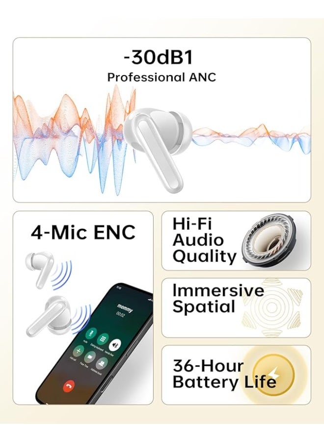 كروم Charome A37 Buds Pro ANC+ENC Wireless Earphone | Superior Sound, Noise Cancellation, Long Battery Life, Bluetooth 5.0, Ergonomic Design, Touch Controls, White - Image 4
