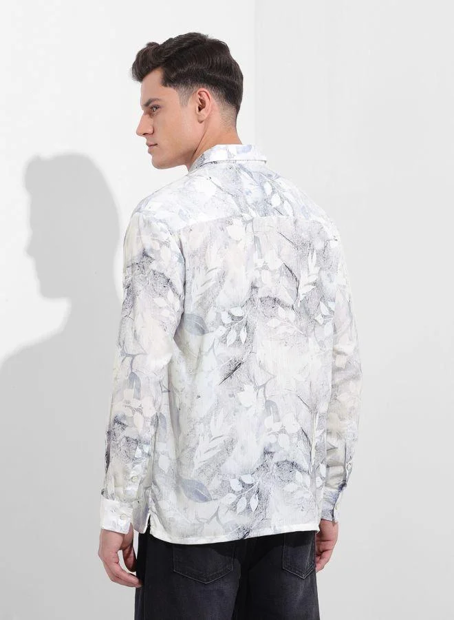 شركة المرآب الهندية Men Relaxed Fit Floral Printed Cutaway Collar Full Sleeves Shirt