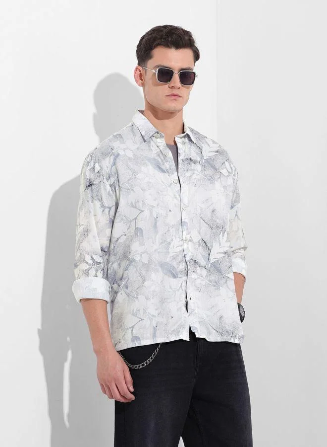شركة المرآب الهندية Men Relaxed Fit Floral Printed Cutaway Collar Full Sleeves Shirt