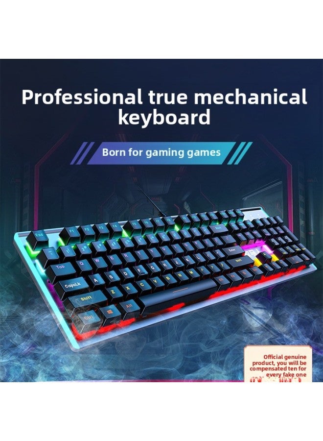 Wired Keyboard And Mouse Really Special Mute Game Mechanical Radio Competition Red Axis Non-green Axis Peripheral Black Axis K Computer Key-Color:E-sports True Mechanical Switch Body-silver White Blue Light [2-piece Set-black Switch]+m6 Wireless Bluetooth Dual-mode Mouse-official Standard  - Image 2